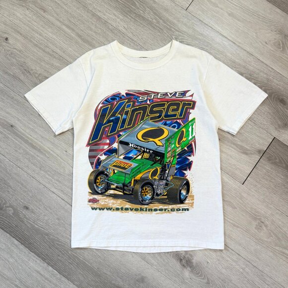 Rare Signed Steve Kinser The King Sprint Car Racing Men's White T-Shirt - Small - Picture 1 of 8